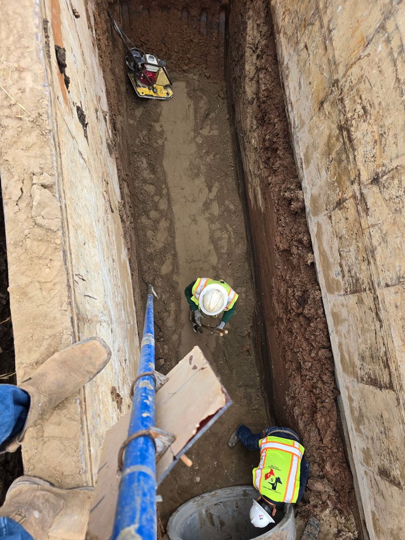 54 inch storm sewer trench with shoring box, Richmond TX