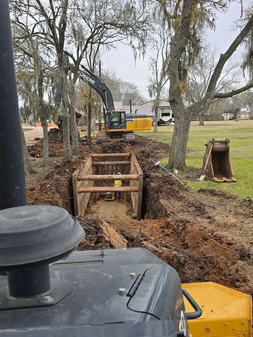 Crew installing 54 inch storm sewer manhole, Richmond TX